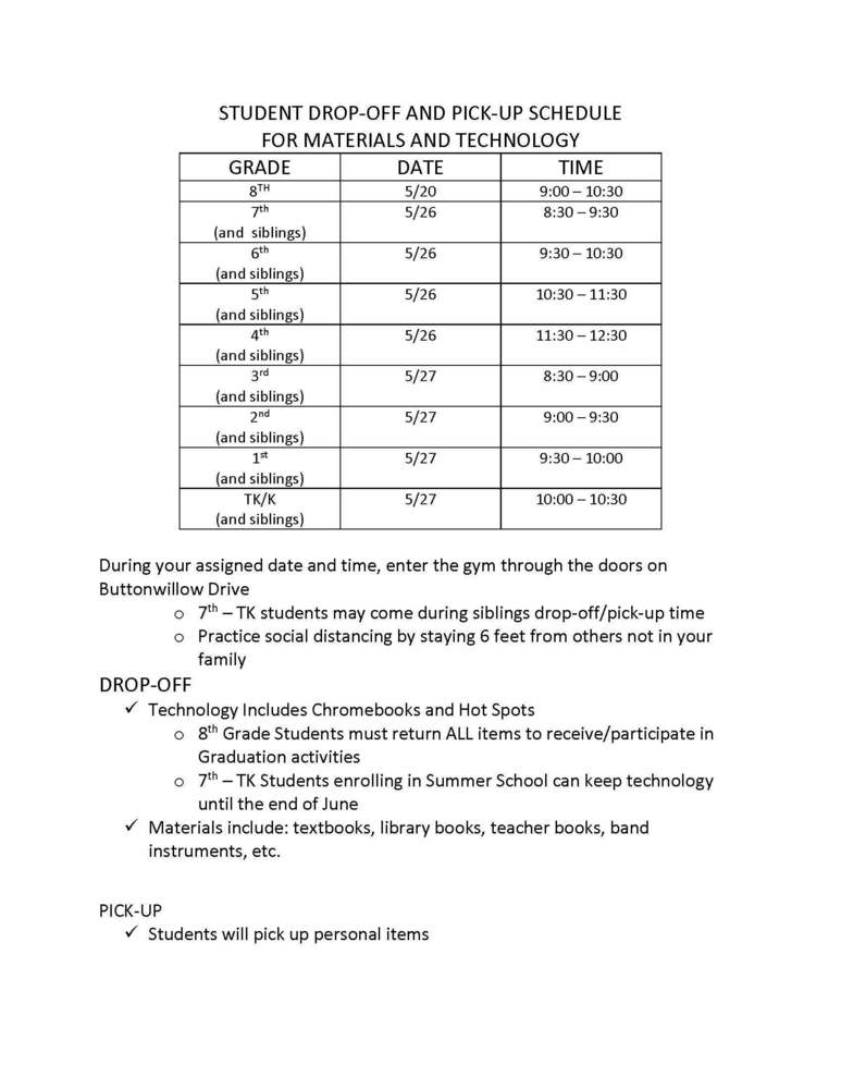 Materials Return Schedule-English